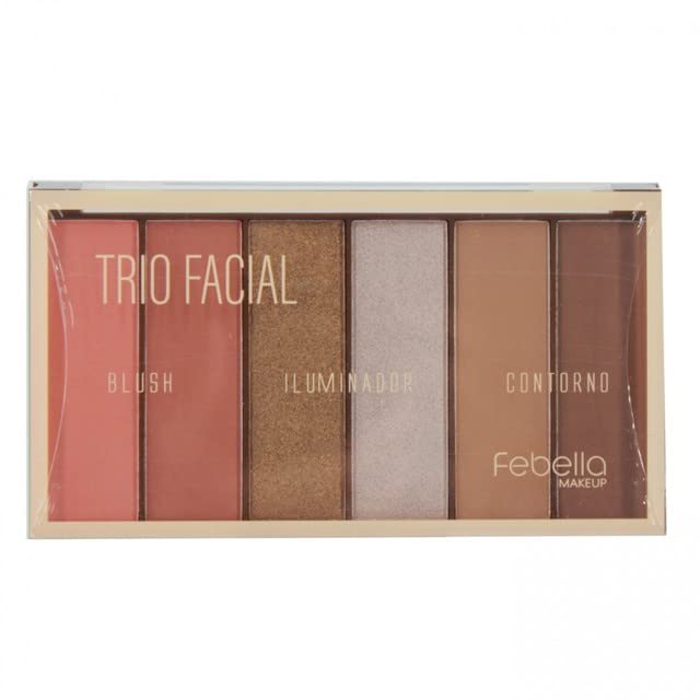 PALETA BLUSH ILUMINADOR E CONTORNO TRIO FACIAL 3 EM 1 - FEBELLA