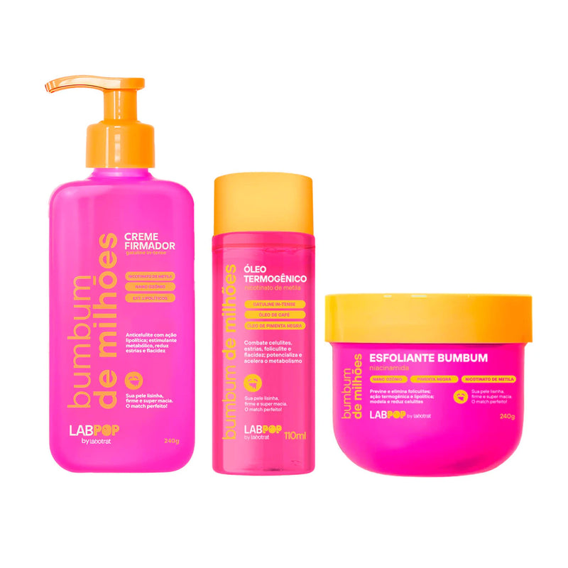 Labotrat Kit 3un - 1un Creme Firmador + 1un Esfoliante + 1un Óleo Corporal - Bumbum de Milhões